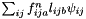 $\sum_{ij} f^n_{ija} l_{ijb} \psi_{ij}$