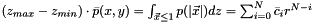 $(z_{max}-z_{min})\cdot \bar{p}(x,y)=\int_{\vec{x}\leq1} p(|\vec{x}|) dz = \sum_{i=0}^N \bar{c}_i r^{N-i}$